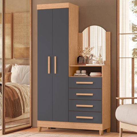 Guarda-roupa Cômoda 2 Portas e 4 Gavetas com Espelho New Capri