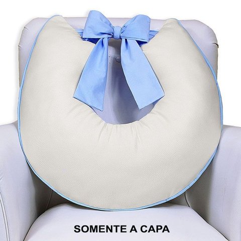 Capa de Almofada Amamentação Piquet com Laço - Palha com Azul