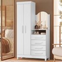 Ver imagem 1 de Guarda-Roupa Cômoda 2 Portas e 4 Gavetas com Espelho New Capri Branco/Rosa/Azul/Titanium