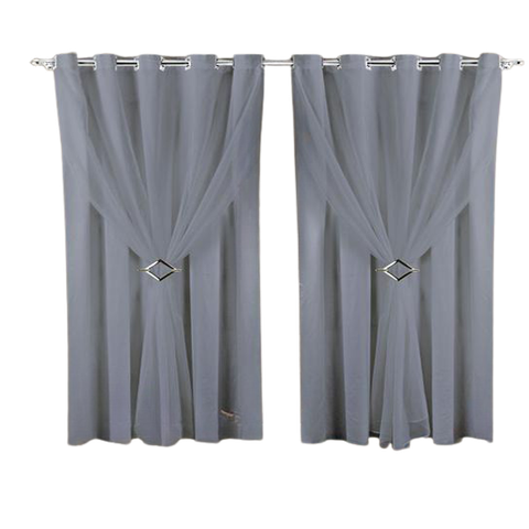 Cortina Microfibra com Voil 4,00x2,00 para Trilho Suíço:cinza