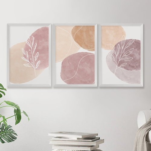 Kit 3 Quadros Decorativos 43x63 Ramos Delicado Decoração Sala com