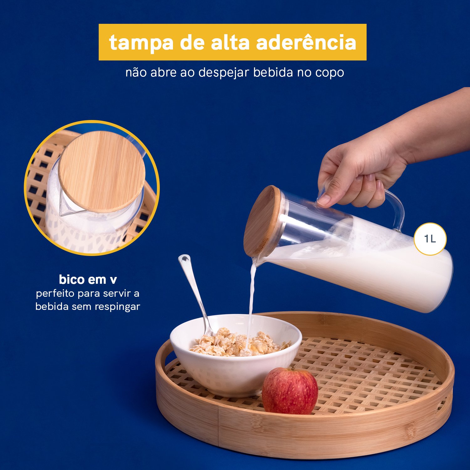 KIT JARRAS DE VIDRO COM TAMPA DE BAMBU 1L OIKOS - 2 PEÇAS - 6