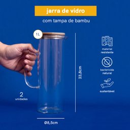 KIT JARRAS DE VIDRO COM TAMPA DE BAMBU 1L OIKOS - 2 PEÇAS - 2