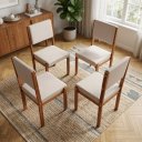 Ver imagem 1 de Kit 4 Cadeira Evy Estofada Linho Base Madeira para Sala de Jantar