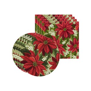 Kit Sousplat + Guardanapo Natal Fundo Flor2 - 4 Peças - sem Base