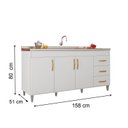 Ver imagem 3 de Balcão Gabinete de Pia sem Tampo Luana 158cm X 80cm X 51cm