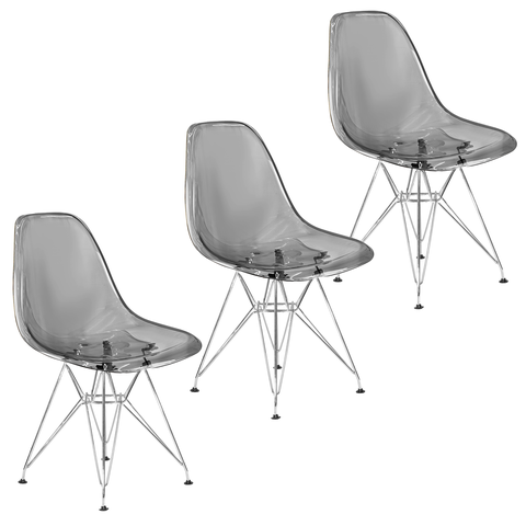 Kit 3 Cadeiras Charles Eames Cristal Eiffel Designer 