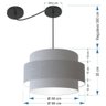 Lustre Sala de Jantar com Desvio Vivare Md-4400 Cúpula em Tecido 55cm Rustico Cinza 110v 220v - 6