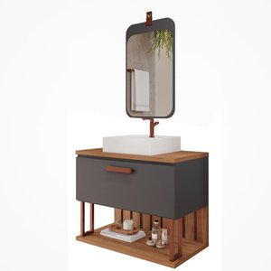 Gabinete de Banheiro Duna 80 com Espelho Monet Titanium/freijo - Mgm
