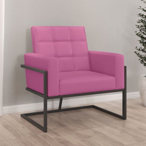 Poltrona Resistente Base de Ferro Courino para Recepção Luxo - Moblan Decor:Rosa