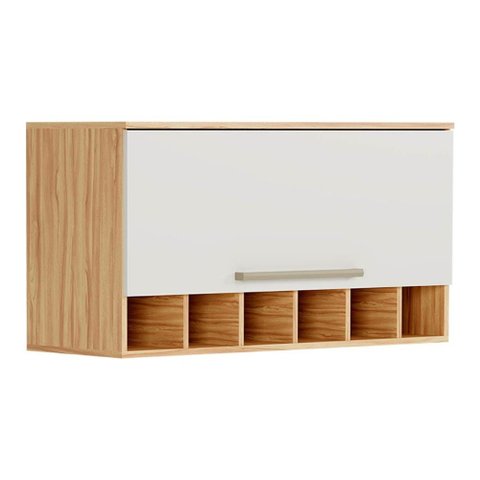 Módulo Cozinha Ronipa Nápoli Prime Armário Geladeira Adega C/ 1 Porta Basculante 80cm Amendoa/off