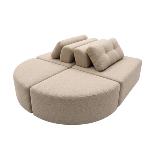 Sofá Modular Cielo 4 Lugares Design Orgânico Moderno 204cm Bouclê Bege - Montanari's Decor