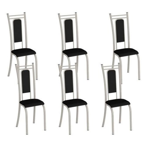 Kit 6 Cadeiras Paris Corino Preto Tubo Champanhe