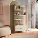 Ver imagem 1 de Estante de Livros 100% MDF 81CMX183CM 2 Gavetas e 4 Prateleiras Elvis Bege/Off White/Castanho