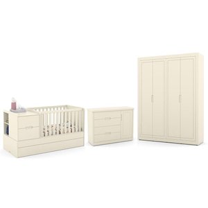 Dormitório Completo Infantil Tutto New 4 Portas, Cômoda e Berço Multifuncional Formare Off White - M