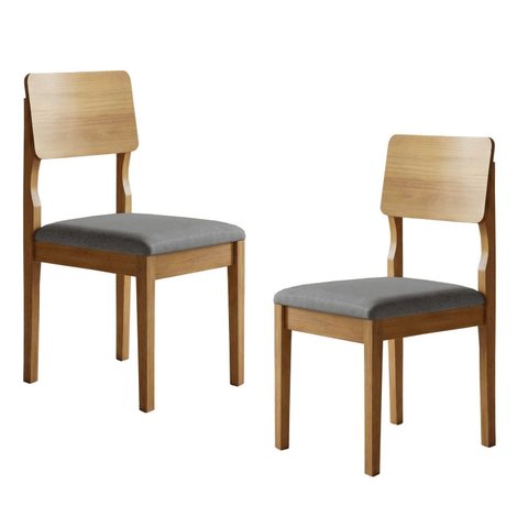 Conjunto 2 Cadeiras para Sala de Jantar com Pés em Madeira Maciça Ana Cinza/Cinamomo/Linho Prata