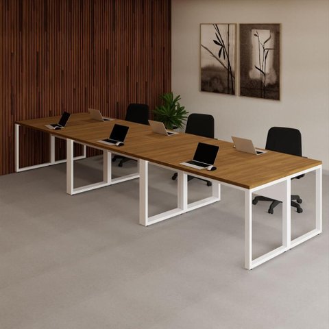 Plataforma de Trabalho Escritório 6 Pessoas 4,20m x 1,20m Pés Metal Escritório F5 Office - Freij