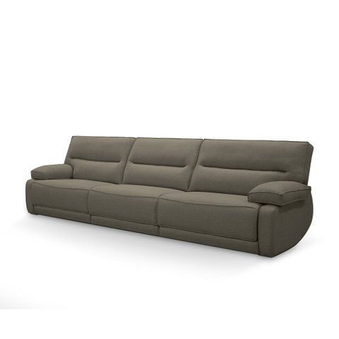 Sofá Sala de Estar Reclinável Retrátil Elétrico 303cm Swift Linho Braque Castor G81 - Gran Belo