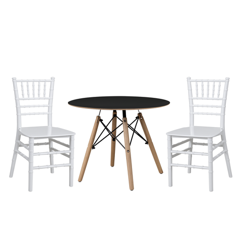 Conjunto Infantil Mesa Eames Preta 60cm com 2 Cadeiras Tiffany Branca Polipropileno