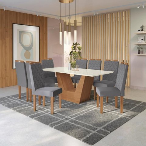 Conjunto Sala de Jantar Verbana Kappesberg 8 Cadeiras Veludo Titanio