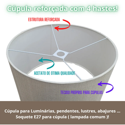 Cúpula de Abajur Bella Luminária para Soquete E27 Tecido Cor Palha - 3