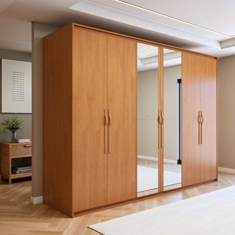 Guarda-Roupa Casal 6 Portas 6 Gavetas com Espelho MDF 270cm Suavitá Marrom Amêndoa Clean