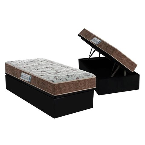 Cama Box Baú Solteiro: Colchão Espuma Probel D45 ProDormir Advanced Double Face + Base CRC Suede Bla