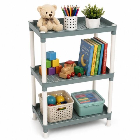 Prateleira Organizadora Tripla 3 Andares Plastica Cinza Multiuso para Brinquedos Livros Infantil com
