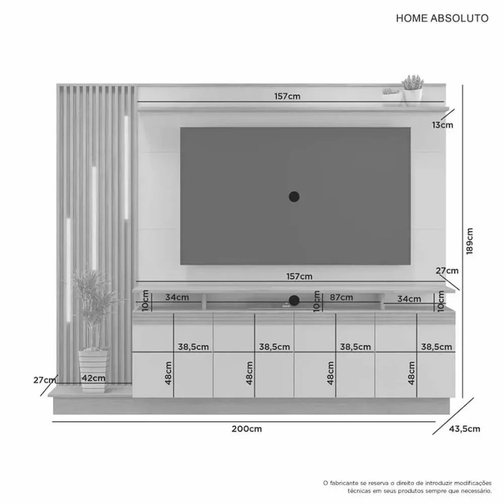 Home Absoluto Estante para TV até 65 Polegadas com LED 4 Portas JCM Cor Cinamomo Off White - 4