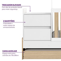 Berço Cama Multifuncional Auri com 2 Gavetas e Cama Auxiliar Casatema - 10