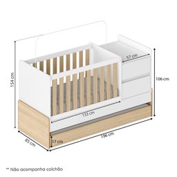 Berço Cama Multifuncional Auri com 2 Gavetas e Cama Auxiliar Casatema - 4