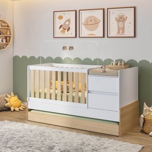 Berço Cama Multifuncional Auri com 2 Gavetas e Cama Auxiliar Casatema