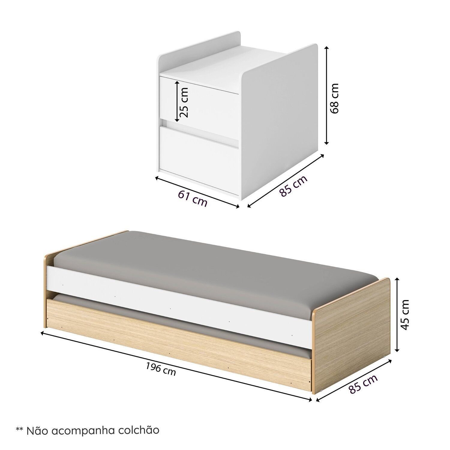 Berço Cama Multifuncional Auri com 2 Gavetas e Cama Auxiliar Casatema - 7