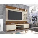 Ver imagem 1 de Home Estante Painel Tv até 60 Polegadas Rodízios 2 Portas Prateleiras Nichos Cedro:off White/freijó