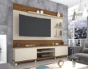 Ver imagem 1 de Home Estante Painel Tv até 60 Polegadas Rodízios 2 Portas Prateleiras Nichos Cedro:off White/freijó
