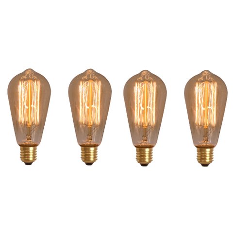 Kit 4 Lâmpada Filamento de Carbono Poptem St64 40w 110v 14cm Decorativa Âmbar