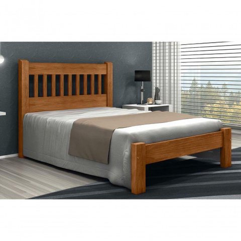 Cama Queen Size Pérola de Madeira Maciça Angelim Pedra/tauari - Cor Imbuia