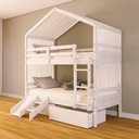 Ver imagem 2 de Beliche Solteiro Casinha com Gavetas Cortina e Kit Escada/Escorregador Madeira Maciça Branco