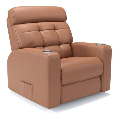 Poltrona do Papai Reclinável em Couro Bovino Cor Caramelo Massagem Reclinação Elétrica- Modelo Nina