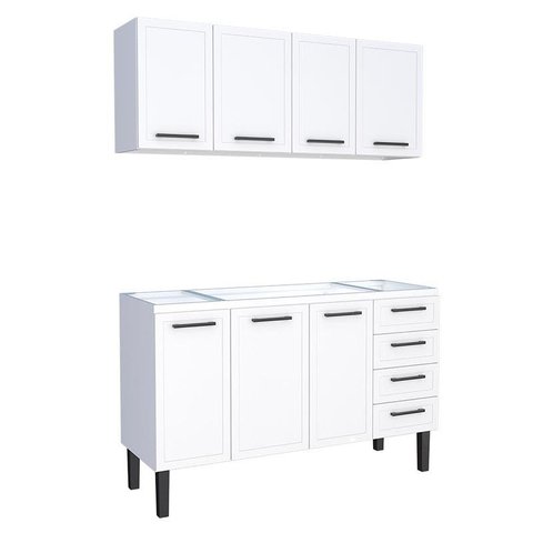 Cozinha Completa Gabinete Para Pia 150 e Armário Aéreo Juno/Apolo 4 Gavetas Cozimax Branco