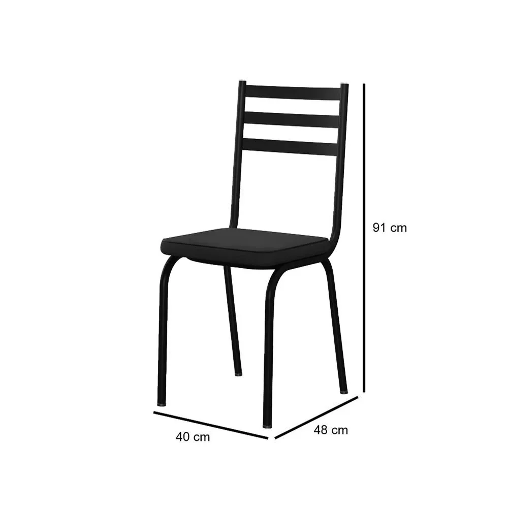 Kit com 6 Cadeiras 118 Para Sala de Jantar - Preto Fosco - Assento Preto - OG Móveis - 4