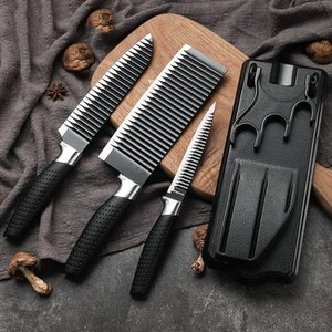 Kit com 03 Facas Corrugadas Folheada Preto Fosco