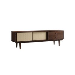 Rack Sala Rattan 2 Portas de Correr Madeira Escura Cor Imbuia Simona - 3