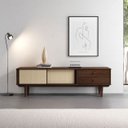 Ver imagem 2 de Rack Sala Tv 75 Rattan 2 Portas de Correr Madeira Escura Cor Imbuia Simona Idimex