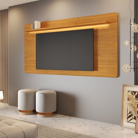 Painel para TV até 70 Polegadas com LED MDF 200CMX107CM Cristal Candian 107x200x18 cm Marrom