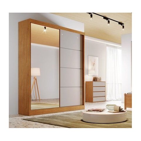 Guarda Roupa 02 Portas Correr Espelho 100% MDF 03 Gavetas Veneza Nature Off White