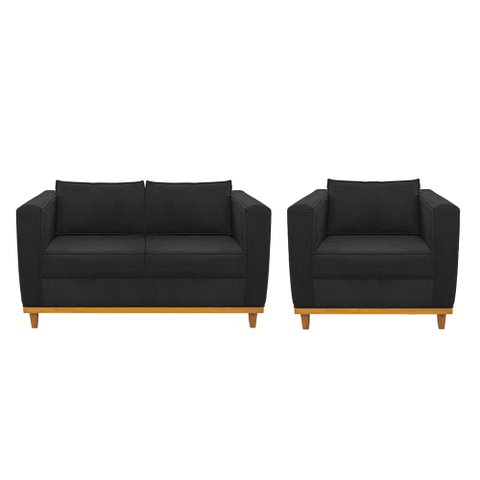 Kit Sofá 2 Lugares e Poltrona Europa Suede Preto  - AM Decor