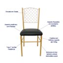 Ver imagem 2 de Cadeira para Cozinha com reforço cor Dourado Fosco assento preto encosto de grade Poltronas do Sul 1