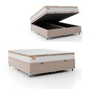 Ver imagem 1 de Cama Box Baú Casal Queen Colchão Molas Ensacadas Real 158x198x68cm Branco / Bege - Suporta até