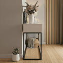 Ver imagem 2 de Aparador Moderno para Hall de Entrada 110 Cm Base Metálica Preta Mdf/mdp Resistente com Gavetas:bran